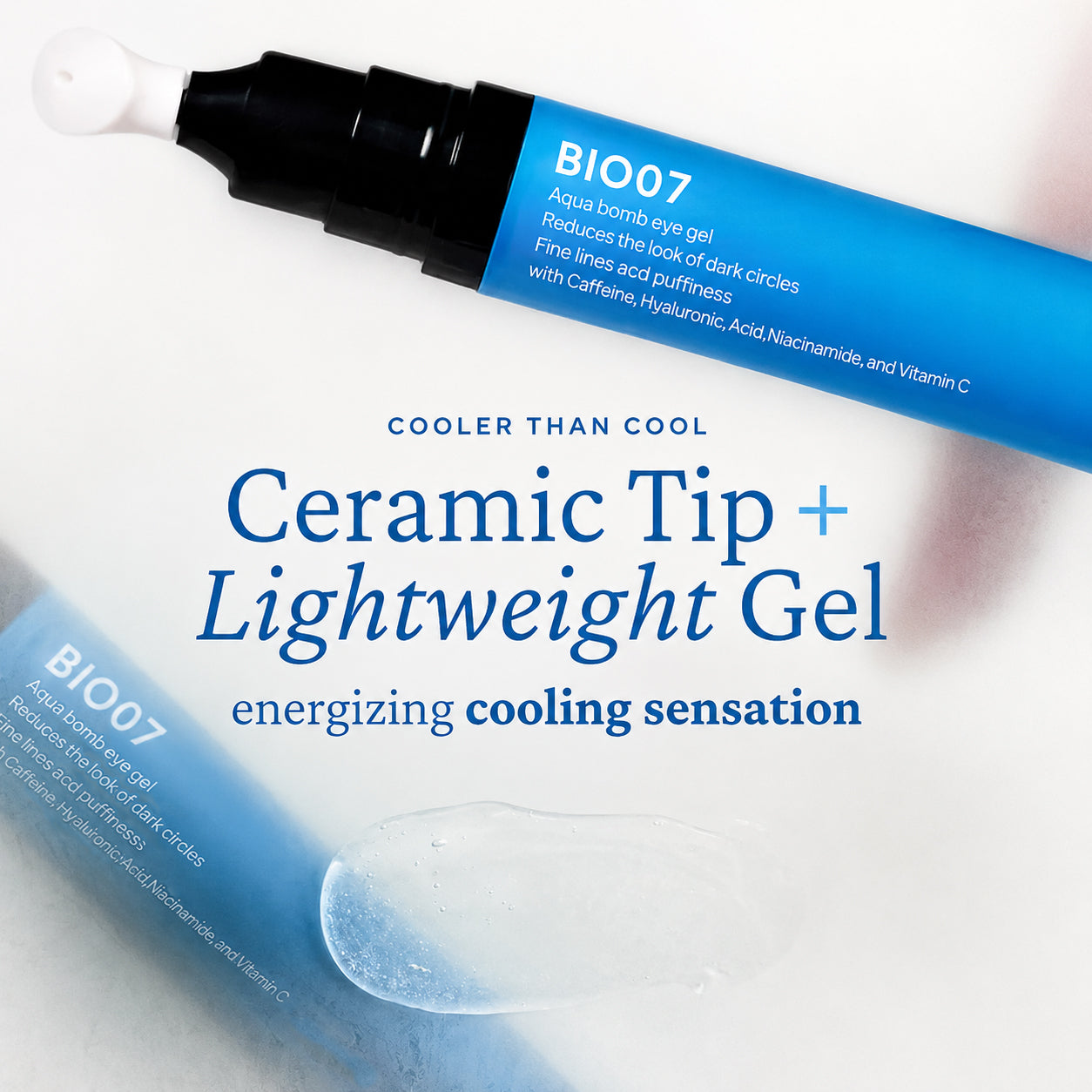 Cooling Eye Gel with Ceramic Tip | Caffeine, Niacinamide & Hyaluronic Acid Depuff Under Eye Treatment