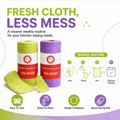 🍃 Bamboo Fiber Cleaning Cloth Roll – Thick Absorbent Tear-Off Kitchen Towels for Grease, Spills & Everyday Cleaning
