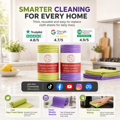 🍃 Bamboo Fiber Cleaning Cloth Roll – Thick Absorbent Tear-Off Kitchen Towels for Grease, Spills & Everyday Cleaning