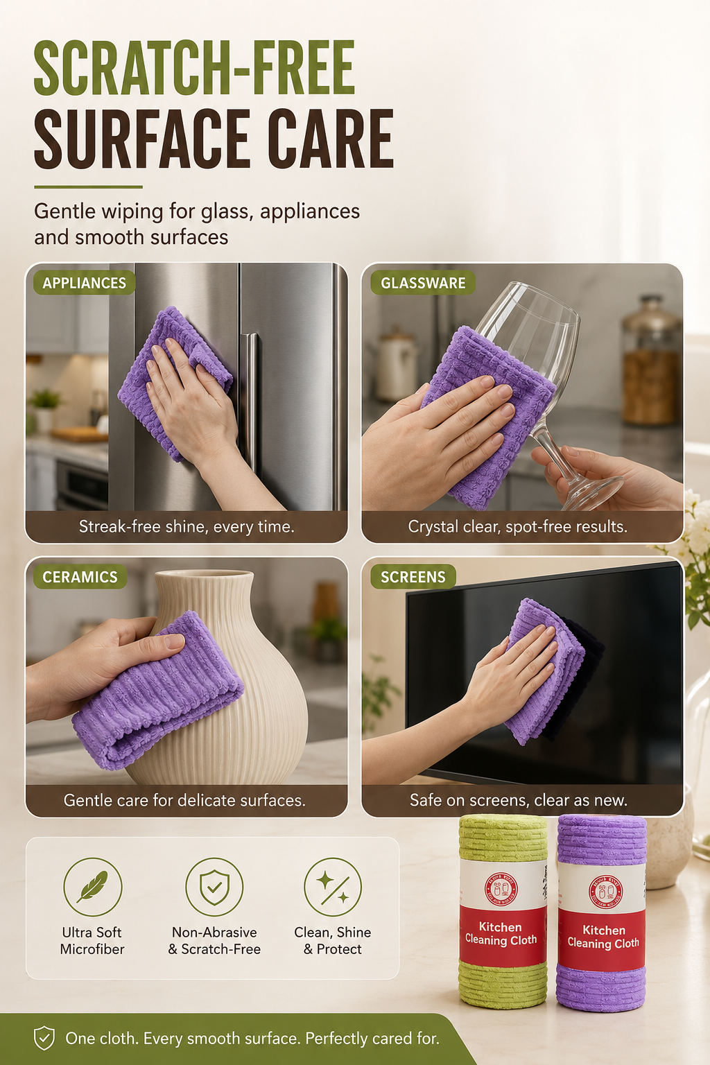 🍃 Bamboo Fiber Cleaning Cloth Roll – Thick Absorbent Tear-Off Kitchen Towels for Grease, Spills & Everyday Cleaning