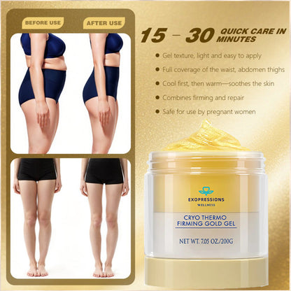 15-Day Visible Firming Gold Gel | Cryo Thermo Anti-Cellulite Body Sculpting Gel | Tighten Loose Skin, Smooth Bumps & Reduce Puffiness for Belly, Thighs & Arms | Unisex 200g