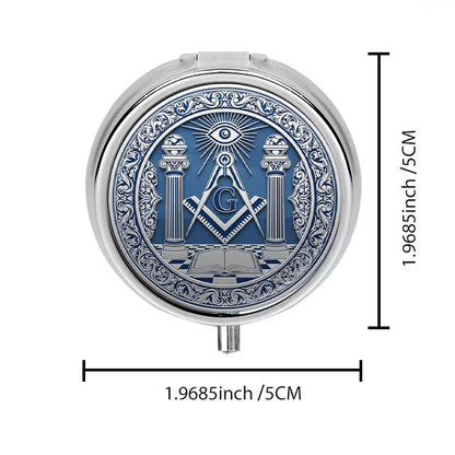 Masonic Pocket Pill Box - Freemason Gifts For Men - Square & Compasses Keepsake Case
