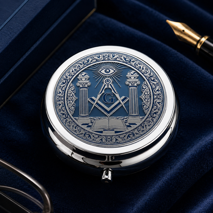 Masonic Pocket Pill Box - Freemason Gifts For Men - Square & Compasses Keepsake Case