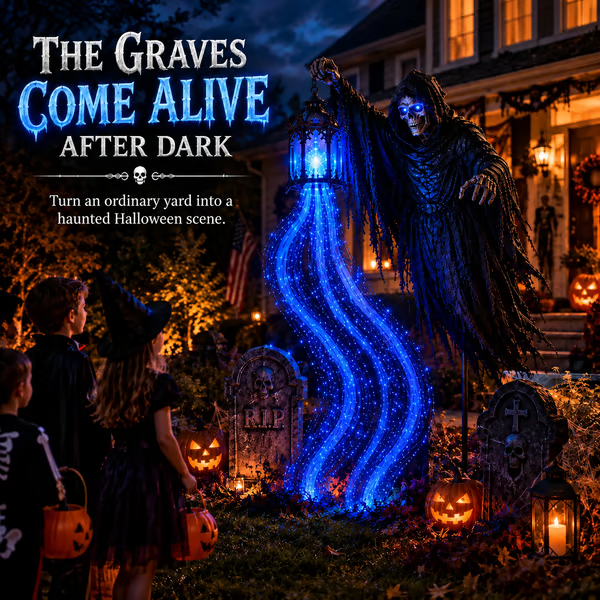 🔥Today 50% OFF🎁💀 Halloween Soul Harvester Animated Graveyard Light – Bring Your Yard to Life 🎃👻
