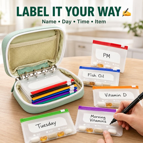 ✨2‑Week Pill Organizer Binder Case | 14 Reusable Color‑Coded Pill Pouch💊 Travel Waterproof Medication Storage Bag for Vitamins Supplements